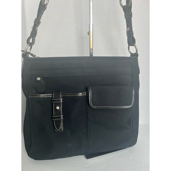 Fossil Women's Canvas and Leather Black Lots of Pockets Shoulder Bag - Picture 2 of 13